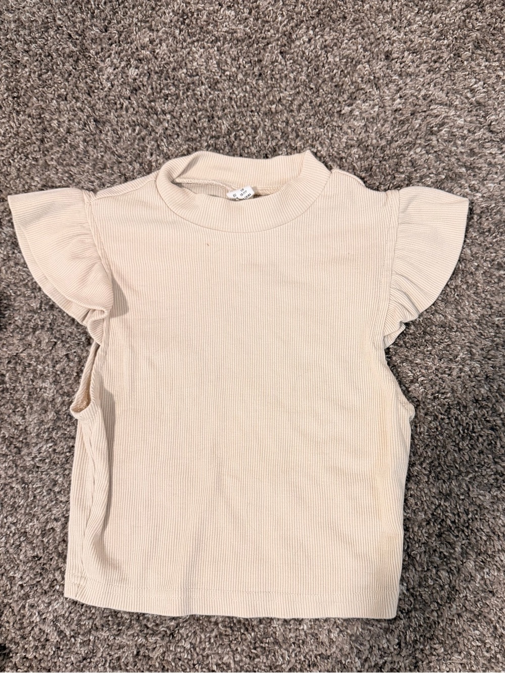 SHEIN Cream Ribbed Flutter Sleeve Tee